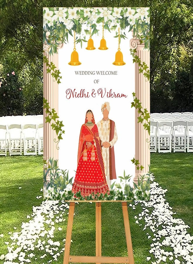 ثيم ماي بارتي لوحة ترحيب مخصصة لحفلات الزفاف من ثيم ماي بارتي - لافتة ترحيب هندية شخصية للزينة - Image 2